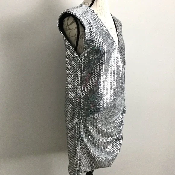 ZARA Draped Silver Sequin Dress - Picture 11 of 16